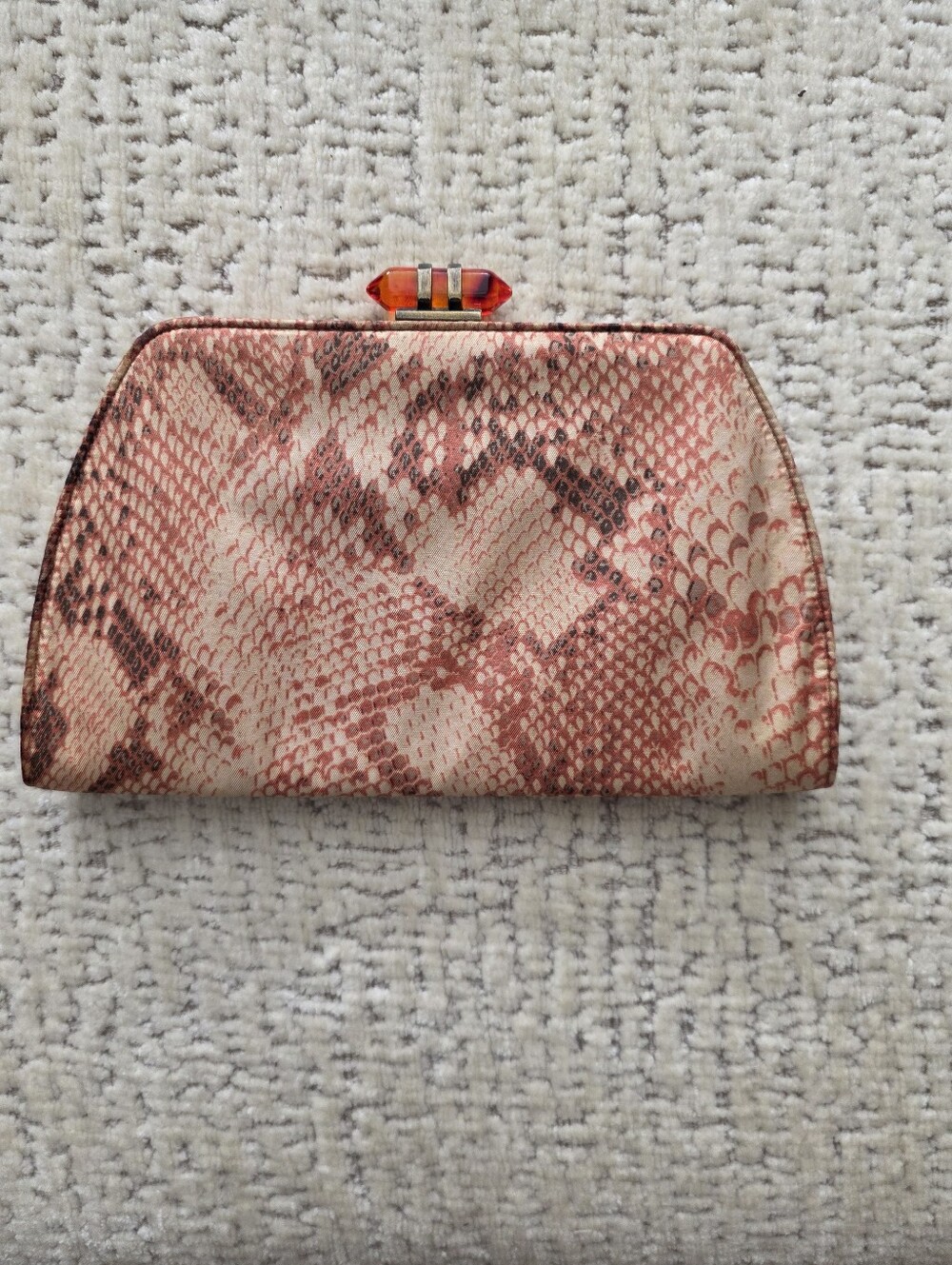 Banana Republic Faux Snakeskin Clutch Purse Brown Tan Tortoise Clasp